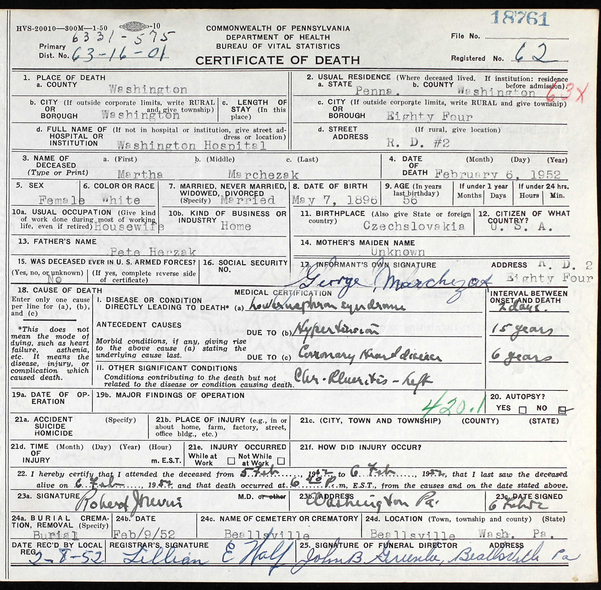 death certificate